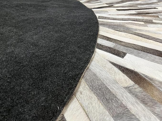 Faux Cowhide Round Area Rug | Non-Slip Leather Floor Carpet for Living Room, Bedroom, and Home Décor | Modern Stylish Accent Rug(Grey_6x6)