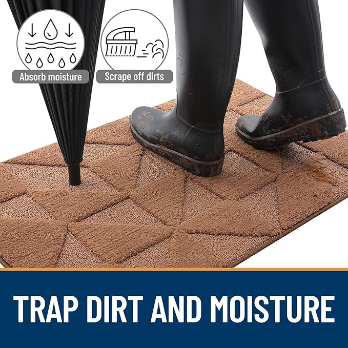 OLANLY Door Mats Indoor, Non-Slip, Absorbent, Dirt Resist, Entrance Washable Mat, Low-Profile Inside Entry Doormat for Entryway (30x17 inches, Brown)