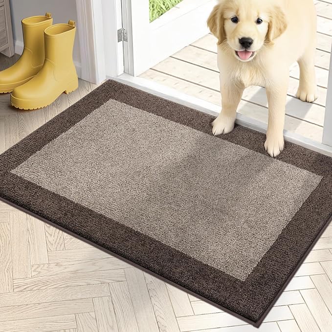 PURRUGS Dirt Trapping Door Mat 20" x 32", Non-Slip/Skid Machine Washable Entryway Rug, Shoes Scraper, Throw Rug, Super Absorbent Area Rug for Muddy Wet Shoes and Paws, Beige & Grayish Brown