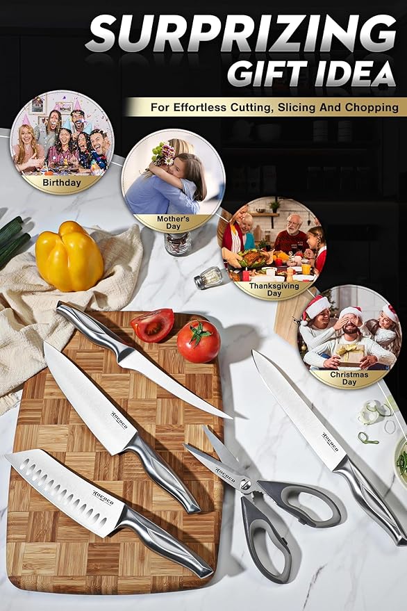 ROCOCO Kitchen Block Knife Set - 15 PCS Stainless Steel