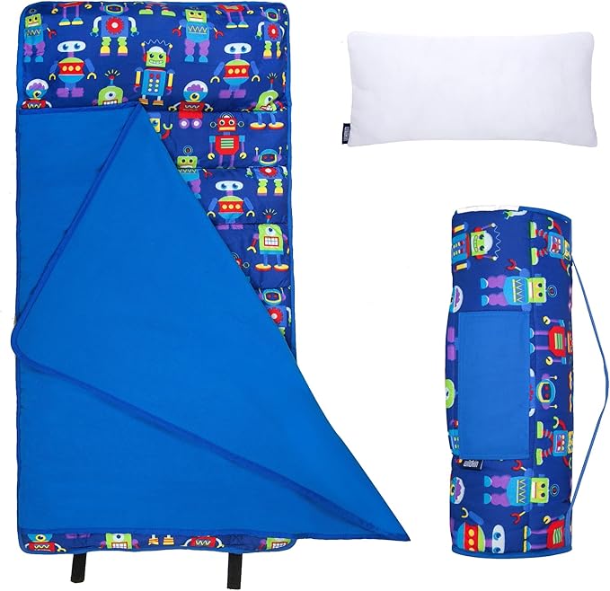 Wildkin 43-inch Kids Nap Mat – Soft Microfiber Toddler Sleeping Mat with Pillow
