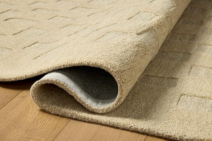 Loloi Leanne Ford Craven Collection CVN-04 Oatmeal/Dove 7'-9" x 9'-9" Area Rug Checkered, Patterned, Neutral, Living Room, Bedroom, Dining Room