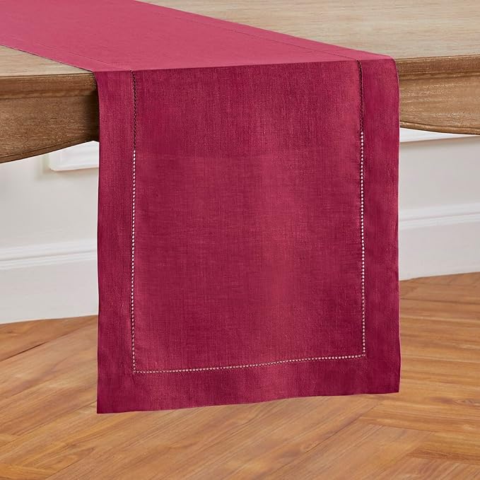 Solino Home Linen Beet Table Runner 72 Inches Long - 100% Pure Linen Hemstitch Table Runner 14 x 72 Inch for Dresser, Dining, Winter, New Year, Holiday, Christmas - Classic Hemstitch