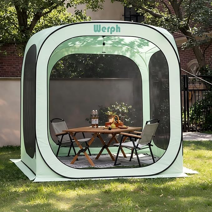 Werph 6x6 Pop Up Screen Tent, Mosquito Net Gazebo, UV Resistant Roof Waterproof Screen Canopy, Quick Setup Outdoor Shelter for Backyard, Patio, Garden, Picnic, Camping and Events, Green