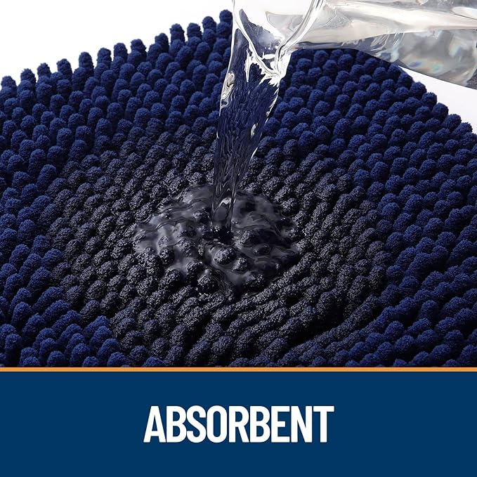 OLANLY Dog Door Mat for Muddy Paws 40x32, Absorbs Moisture and Dirt, Absorbent Non-Slip Washable Doormat, Quick Dry Chenille Mud Mat for Dogs, Entry Indoor Entryway Carpet for Inside Floor, Navy Blue