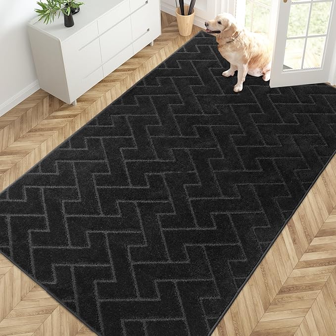 PURRUGS Easy Care Area Rug 4.5ft x 7ft, Non-Slip Machine Washable Entry Rug, Dog Door Mat, Stain Resistant Accent Rug for Hallway, Bedroom, Living Room and Mudroom, Black