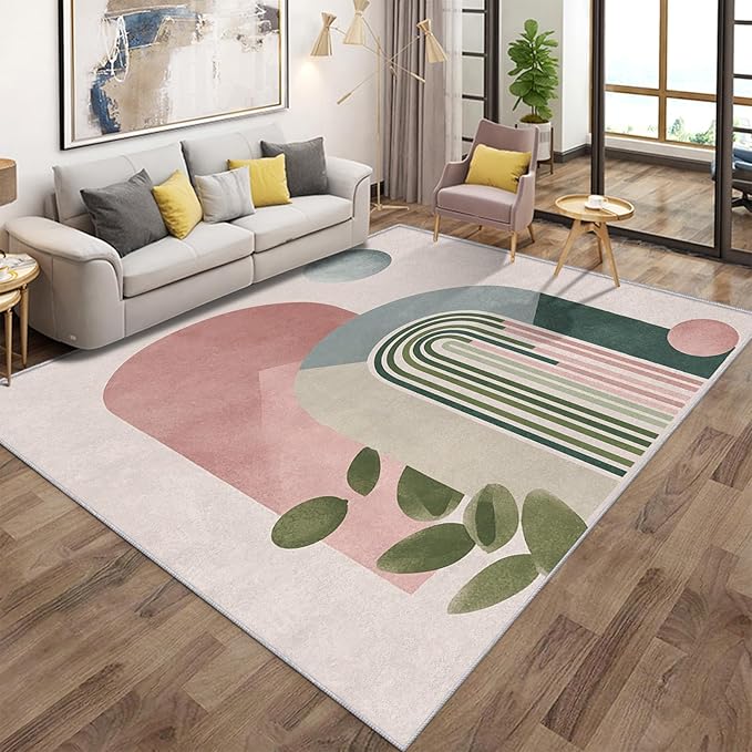 Mid Century Modern Rugs for Home Decor, 8x10 ft, Boho Abstract Geometry Area Rugs for Living Room, Soft Non Slip Washable Minimalist Arched Carpet Bedroom Decorations Dt-Ghf-19