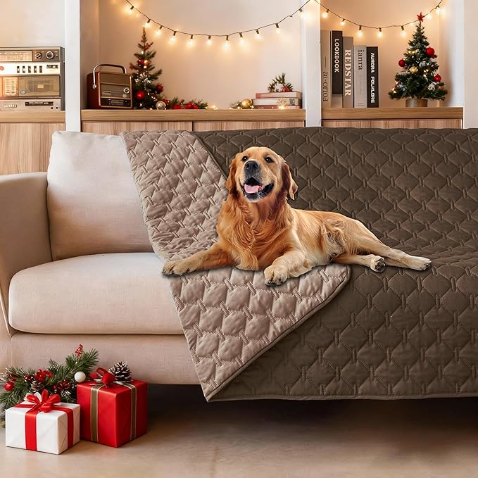 gogobunny 100% Double-Sided Waterproof Dog Bed Cover Pet Blanket Sofa Couch Furniture Protector for Puppy Large Dog Cat, Reversible (52x82 Inch (Pack of 1), Dark Chocolate/Light Chocolate)
