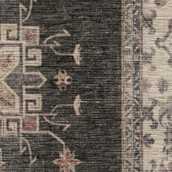 RUGGABLE Washable Vintage Area Rug – Verena Dark Wood 2x3, Stain-Resistant, Non-Slip – Small Machine Washable Rugs for Living Room, Bedroom, Hallway, Entryway & Bathroom–with Cushioned Pad