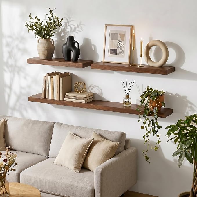 fuqing 20 Inch Floating Shelves | 6.7 Inch Deep Dark Wood Floating Shelves