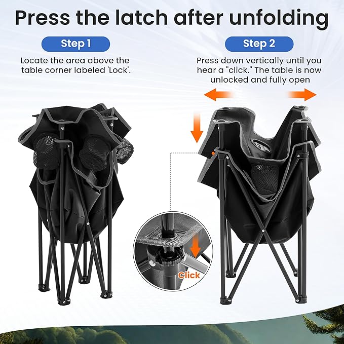 Portable Outdoor Folding Camping Table with 4 Cup Holders & Cooler Compartment, Waterproof Picnic Table for Picnic, BBQ, Beach, Hiking (Black)