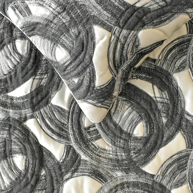 The HomeCentric King/Queen/Twin Black Decorative King 90"x18" Bed Runner with Pillow Cover, Circle, Rings, Quilted Bed Scarf on Jacquard Fabric - Circlewise