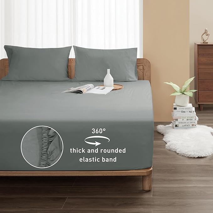 Sunflower California King Fitted Sheet, 1-Piece Deep Pocket Fitted Bottom Sheet 16", 100% Cotton Sateen Soft Breathable, Ultimate Gray