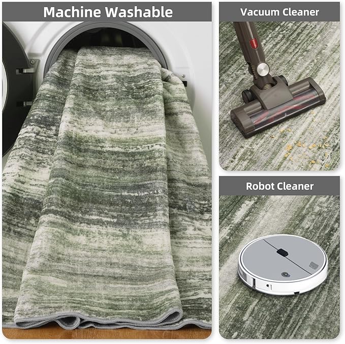 PADOOR Modern Abstract Entryway Rug - 2x3 Washable Rugs Non-Slip Door Mat, Ultra Soft Low Pile Floor Rugs Doormat for Entrance Front Door Indoor Green