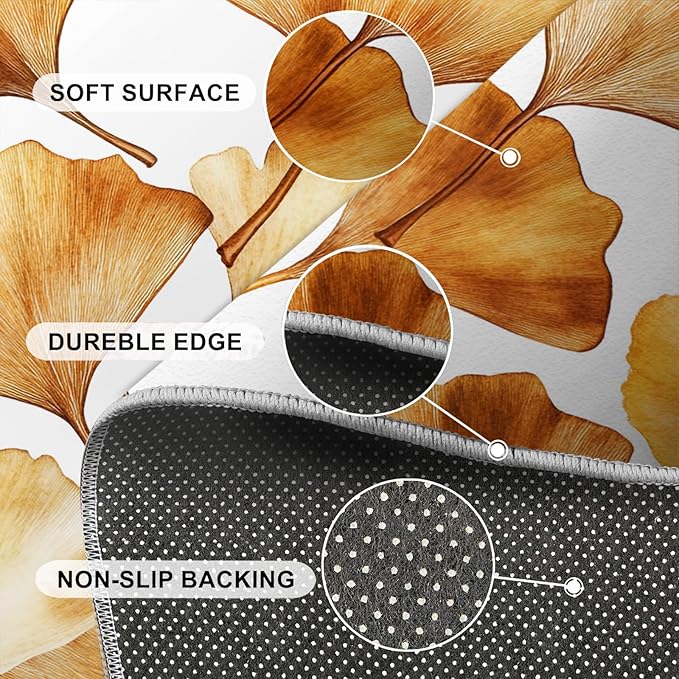 Golden Leaf Rugs for Bedroom - 6x8 Area Rug - 3D Ginkgo Leaf Rugs for Living Room, Modern Simple Art Rug, Non-Slip Washable Home Decor Carpet
