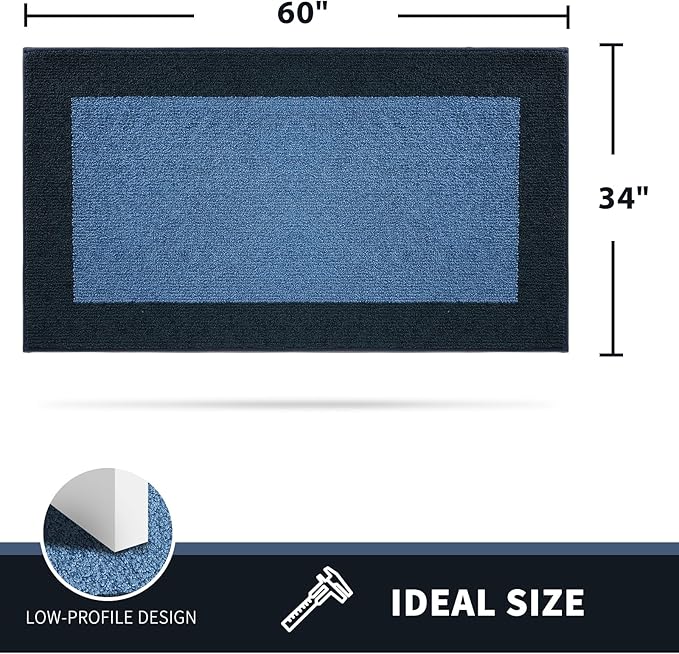 PURRUGS Dirt Trapping Door Mat 34" x 60", Non-Slip/Skid Machine Washable Entryway Rug, Shoes Scraper, Throw Rug, Super Absorbent Area Rug for Muddy Wet Shoes and Paws, Light Blue & Navy