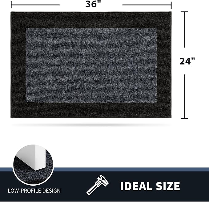 PURRUGS Dirt Trapping Door Mat 24" x 36", Non-Slip/Skid Machine Washable Entryway Rug, Shoes Scraper, Throw Rug, Super Absorbent Area Rug for Muddy Wet Shoes and Paws, Bluish Grey & Charcoal