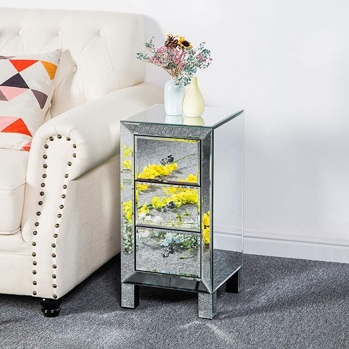 Mirrored End Table Modern Small Sofa Corner Table