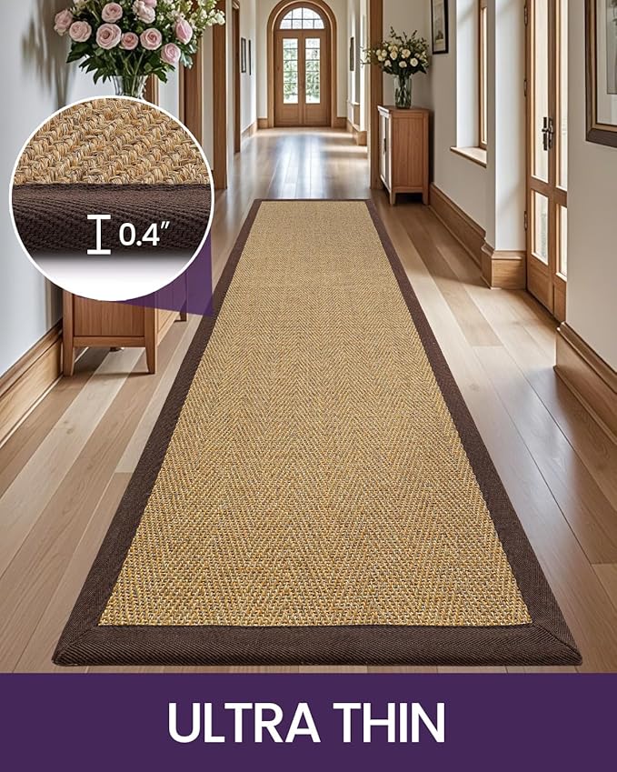 DEXI Hallway Runner Rug 3x12 Jute, Woven Braided Sisal Runner Non Slip, Entryway Farmhouse Runner Carpet for Indoor Luandry Hall Backdoor Bedroom, Natural/Brown