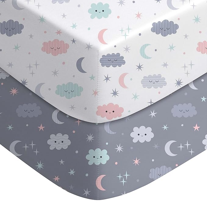 Yoofoss Pack and Play Sheets Fitted, Mini Crib Sheets 2-Pack for Pack N Play Mattress, Stretchy Playard Sheet, Soft and Breathable (Cloud)