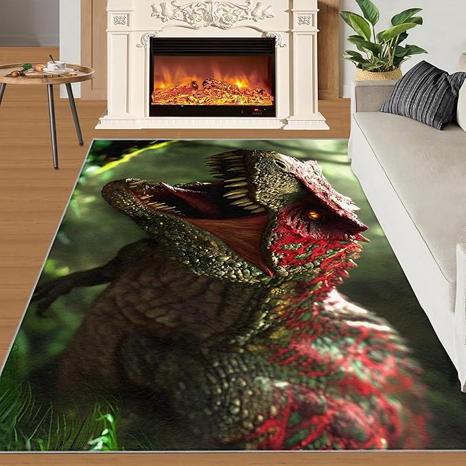 Dinosaurs Rugs for Bedroom - 6x9 Area Rug - 3D Dinosaurs Rugs for Living Room, Forest Animals Rug, Non-Slip Washable Home Decor Carpet