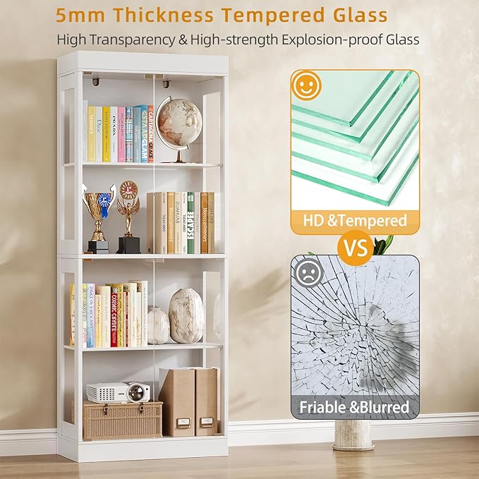 70.1" Display Cabinet with Glass Doors, 4-Tier Curio Cabinet