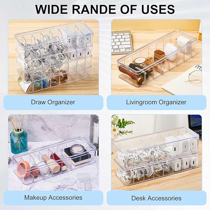 Tatuo 4 Pcs Cable Organizer Box with Wire Ties, Plastic Cord Storage Box with Lid, Electronics Organizer for Home Office Desk Organizers and Accessories (Clear)