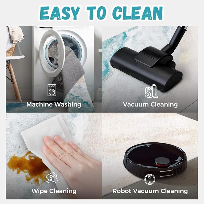 Beach Pattern 2.6x8ft Runner Rug Non Slip Washable Kitchen Runner Rug with Rubber Backing，Low-Pile Soft Washable Runner Rugs for Hallway Entryway Kitchen Bedroom Living Room Bathroom