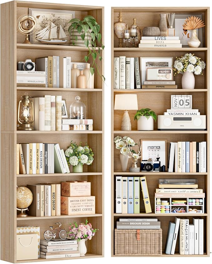 FOTOSOK 6-Tier Open Bookcase and Bookshelf Set of 2, Freestanding Display