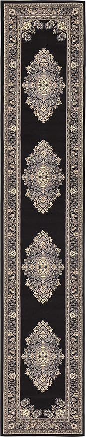 Unique Loom Reza Collection Traditional Persian Style Area Rug, 3 ft x 16 ft 5 in, Black/Beige