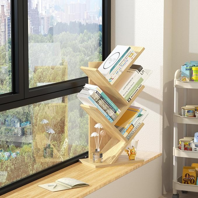 SHEEPAM 5 Tier Tree Book Shelf, Small Desktop Bookshelf