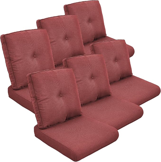 Patio Chair Cushions 6 Packs - Outside High Back Thick Water-Resistant Cushion 22x24 with Zipper Cover for Outdoor Glider Rocking Chairs Loveseat 3-Seater Couch Sofa – Red/Buckle