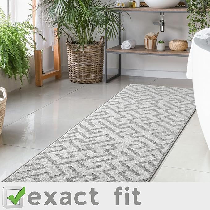 17ft Runner Rug by Custom Length - Deco Grey | Non-Slip Rubber Backed | Washable & Pet Friendly | Edge Bound