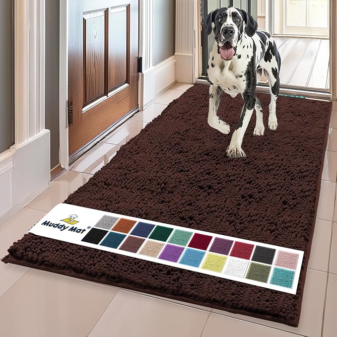 Muddy Mat® Shown on TV – Super Absorbent Door Mat Indoor, Microfiber Quick Dry Chenille Entryway Rug, Non-Slip Front Door Mat, Indoor Mats for Entryway, Machine Washable Pet Rug, Brown 36"x60"
