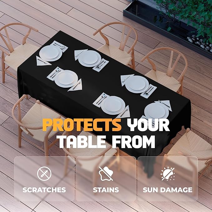 White Classic WEALUXE Black Table Cloth for 8 Foot Rectangle Tables, 60x126 inches, Water, Stain and Wrinkle Resistant, 200 GSM Washable Poly Fabric Tablecloth Rectangular, Elegant and Durable