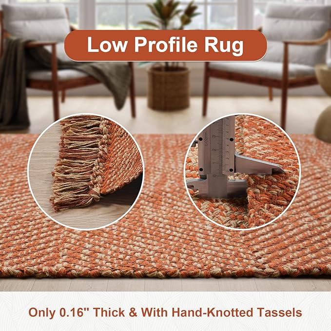 Collive Long Hallway Rug, 2.6' x 7', Washable Indoor Entryway Rug, Terracotta Braided Woven Rugs, Low-Profile Floor Carpet for Laundry Room, Bedroom