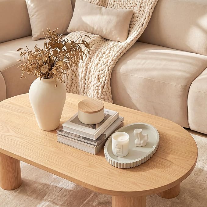 Yalikop Oval Concrete Decorative Tray for Coffee Table Decoration 15" Modern Cream Gray Table Centerpieces Decorative Ottoman Tray for Serve Home Decoration Accent Bandejas Decorativas Gift
