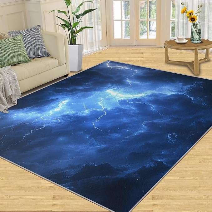6x9 Dark Clouds Lightning Living Room Rug - Storm Bedroom Carpet, Natural Weather Classroom Rug for Carpet Boy Bedroom Office Nursery Hardwood Home Decor