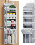 OneDream Over the Door Organizer for Nursery, 5-Tier Baby Clothes Organizer with Removable Storage Caddy, Hanging Behind Door Storage with Clear Pockets and Side Mesh Compartments, Grey
