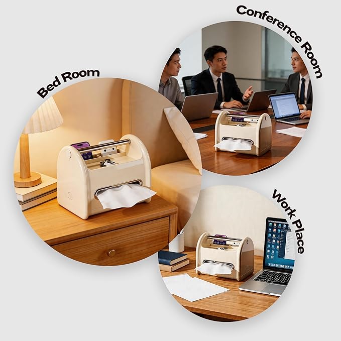 Tissue Box Cover & Napkin Holder with Storage Tray | Multifunctional Decorative Tissue Holder & Desk Organizer | Phone Holder for Car, Study Table, Daily Home Accessories, Desk, Bedside Table (White)