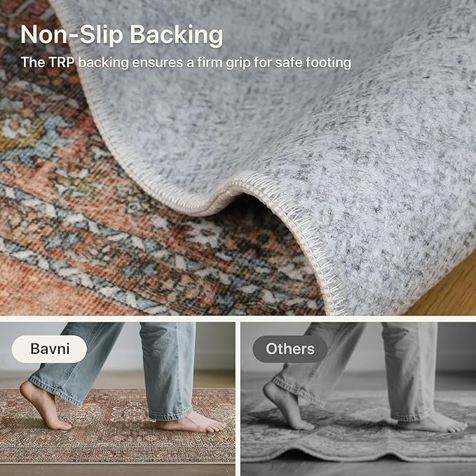 Bavni Washable Runners for Hallways 2X10, Ultra-Thin Non Slip Long Runner Rug, Print Vintage Aesthetic Carpet Runner, Low Pile Rugs for Kitchen Porch Bedroom, Brick