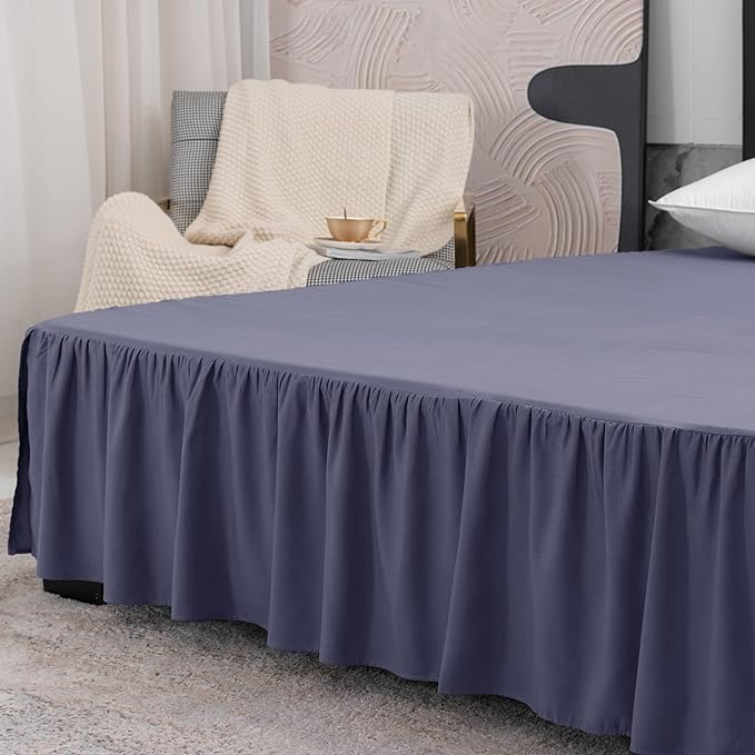TSUTOMI Bed Skirt Queen Size Ruffled Bed Skirt with Split Corners, 14 Inch Drop Dust Ruffle Bed Skirts with Platform, Gathered Style, 100% Microfiber, Navy Blue
