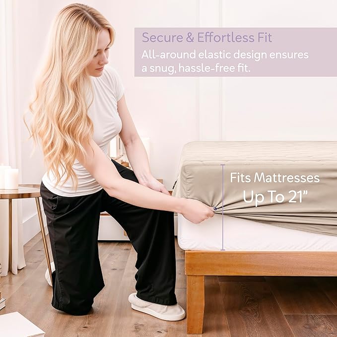 Hearth & Harbor California King Size Quilted Fitted Mattress Pad Cover, 100% Waterproof Mattress Protectors, Deep Pocket Fitted Mattress Cover 8" - 21" (72" x 84", Beige Cream)