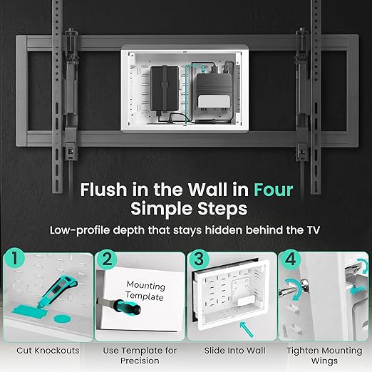 ynVISION.DESIGN 9" Recessed in-Wall Media Box for TV – Flush Wall AV Enclosure with Adjustable Shelf, Cable Straps & Vented Cover – Compatible with Apple TV, Roku & More - Pack of 3