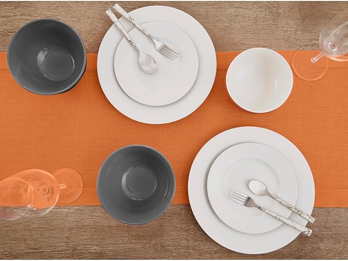 Solino Home Linen Hemstitch Table Runner 108 Inches Long - 100% Pure Linen Pumpkin Table Runner 14 x 108 Inch for Holiday - Classic Hemstitch