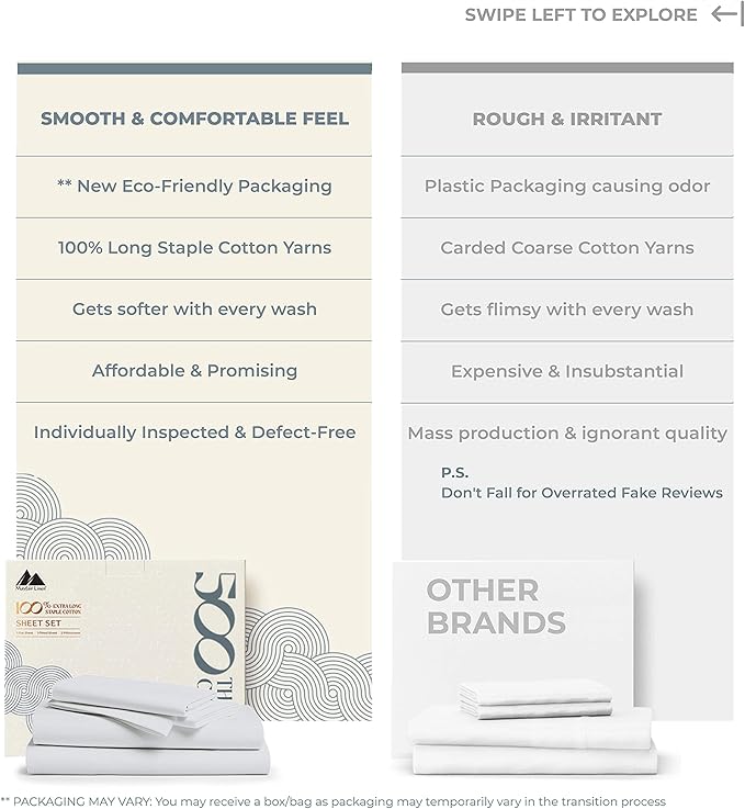 Mayfair Linen 100% Cotton Bed Sheets King Sheet Set - 500 Thread Count Sheets King Size 4 PC Set (Silver), Soft, Cooling, Hotel-Quality 16" Deep Pocket Sateen Cotton Bedsheet for Hot Sleepers