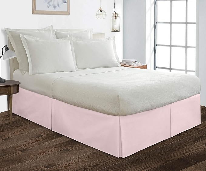 Bed Skirt - 100% Cotton 800 Thread Count Box Pleated Bed Skirt - Luxury Pleated Dust Ruffle, Hotel Quality Modern Bed Skirt, Easy Fit with 12 Inch Tailored Drop, Queen XL, Pink