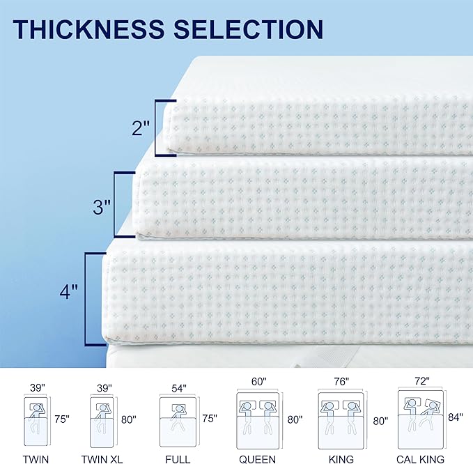 Subrtex Mattress Topper Cover (Only Cover) Mattress Protector Bedding Rayon Made from Bamboo Removable Mattress Encasement Mattress Cover with Zipper (2 Inch, White, Full)