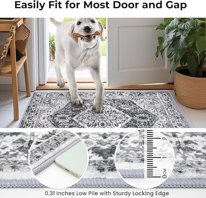 KOZYFLY Boho Area Rug 6x9 Ft Thin Rugs for Living Room Washable Bedroom Rug Non Slip Rugs for Living Room Printed Faux Wool Bedroom Rug Floor Carpet for Dining Room, Grey