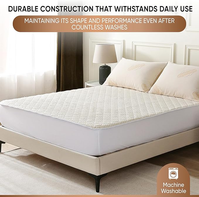 Luxury Quilted Organic Cotton Mattress Protector Queen - Premium 380 GSM Waterproof & Breathable Pad - Deep Pocket Fitted Cover - Soft & Silent Protection